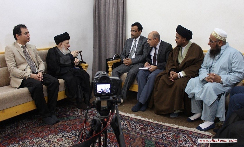 مرجع جہان تشیع سید حکیم (مدظلہ) ہندوستان کے سفیر سے ملاقات میں تمام ممالک کو زیادہ سے زیادہ آپس کے روابط ،تعاون اور پیار ومحبت کے فضاء کوبڑھانے  کے لئے جد و جہد کرنے پر زور دیا 