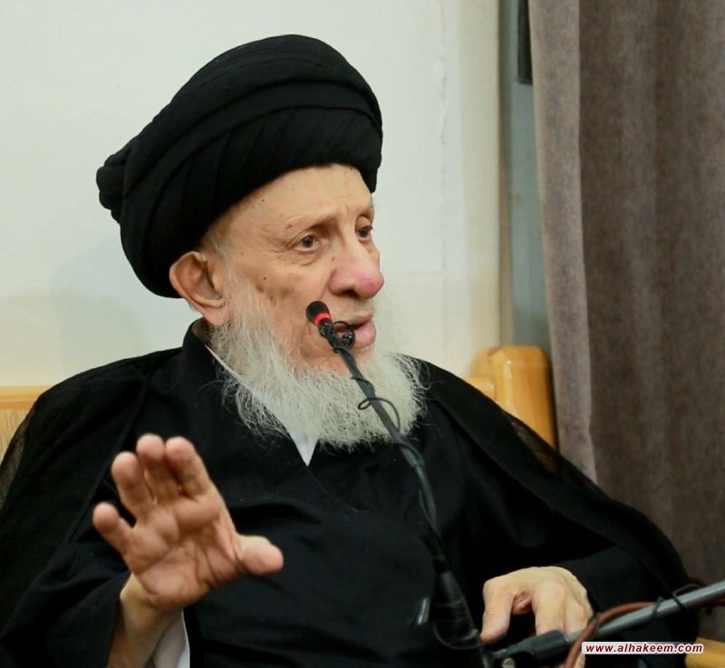 سماحة المرجع السيد الحكيم (مدّ ظله) يستقبل طلبة العلوم الدينية في حوزة طهران، ويدعوهم إلى تقوى الله تعالى، والصبر والاخلاص له، والتصميم على طلب العلم بعد التسلح بالايمان 