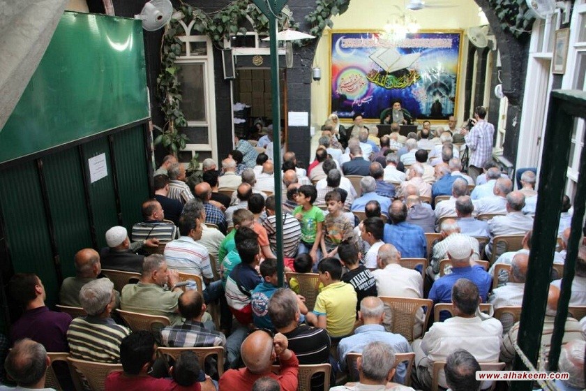 دفتر مرجع عالیقدر حضرت آیت الله سید محمد سعید حکیم (مدظله) در شهرک الامین دمشق در روزهای ماه مبارک رمضان مراسمی برگزار می کند 