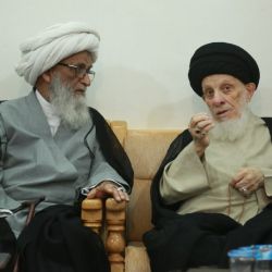His Eminence, Grand Ayatollah al-Hakeem, receives His Eminence, Grand Ayatollah Shaikh Basheer al-Najafi 