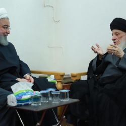 استقبال مرجع عالیقدر تشیع اقای حکیم (مدظله) از رئیس جمهوری اسلامی ایران دکتر شیخ حسن روحانی وهیئت همراه