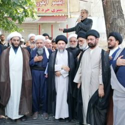 مراسم دسته سینه زنی وعزاداری رئیس مذهب شیعه در دفتر مرجع عالیقدر آیت الله العظمی حکیم (مد ظله) تهران برگزار شد